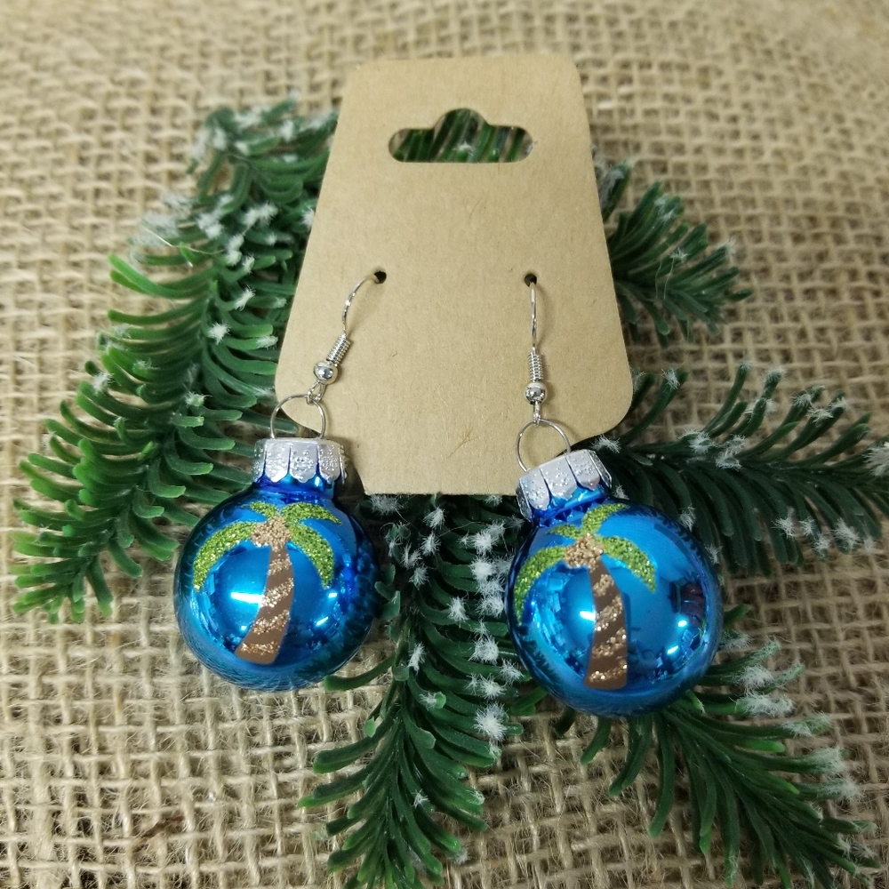 Festive Palm Tree Holiday Ornament Earrings